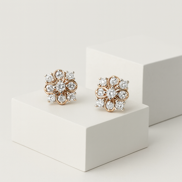 Floral  Cluster Dual-Tone Silver Stud Earrings