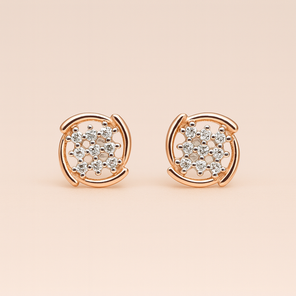 Elegant Rose-Gold Framed Silver Stud Earrings