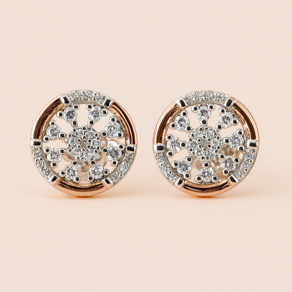 Round Floral CZ Silver Stud Earrings