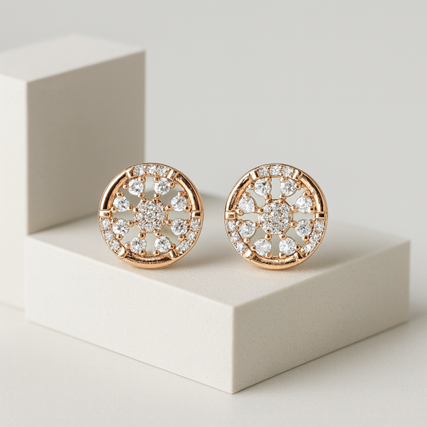 Round Floral CZ Silver Stud Earrings