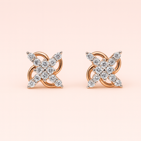 Elegant  Floral-Cross Silver Stud Earrings