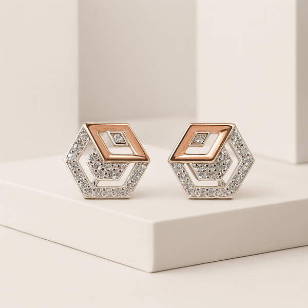 Geometric Dual-Tone Silver Stud Earrings