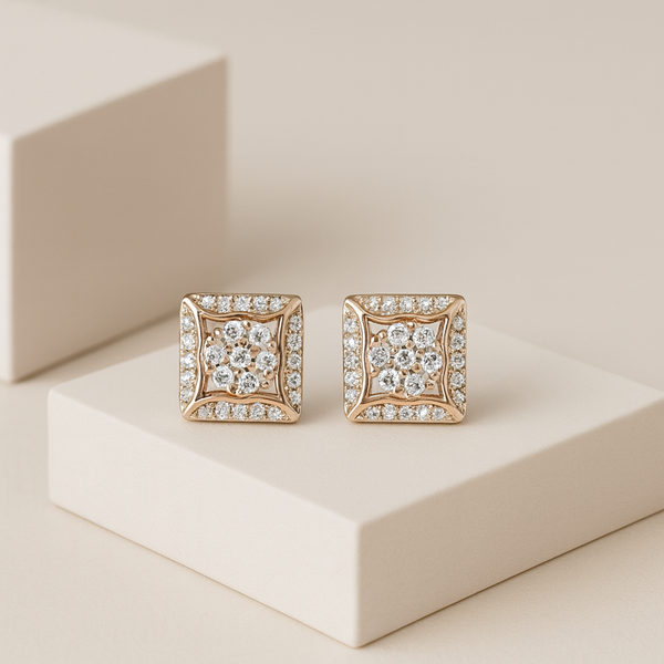 Elegant Square  Silver Stud Earrings