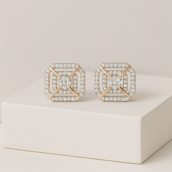 Dual-Tone Geometric  Silver Stud Earrings