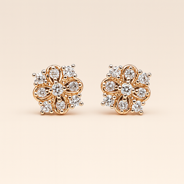 Floral  Cluster Dual-Tone Silver Stud Earrings