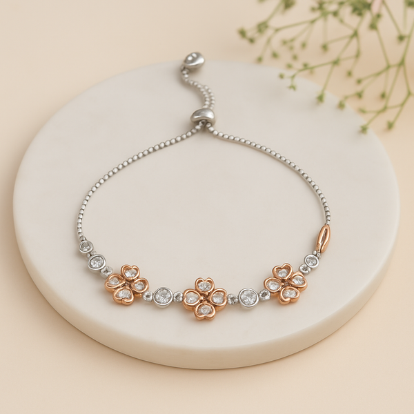 Silver Dual-Tone Heart Cluster Bracelet