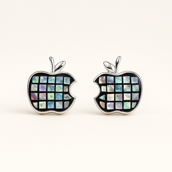 Silver Mosaic Apple Stud Earrings