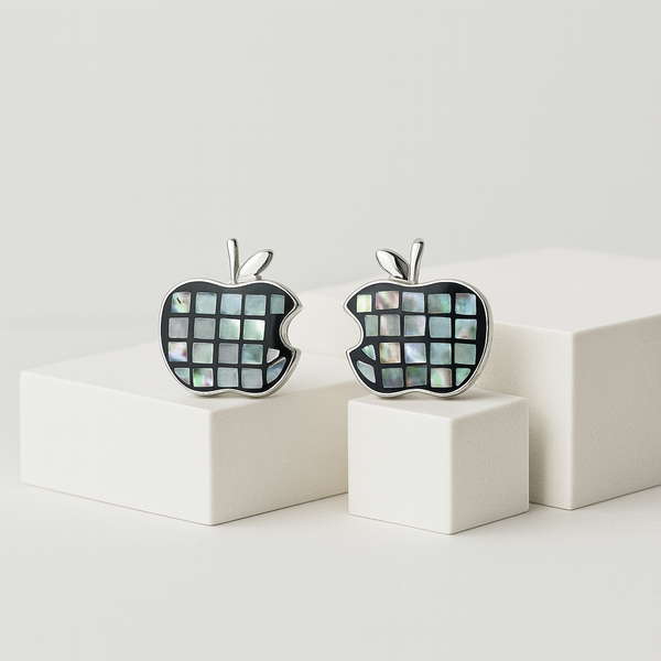 Silver Mosaic Apple Stud Earrings