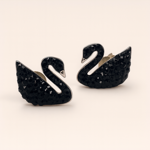 Silver Black Swan Stud Earrings