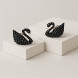 Silver Black Swan Stud Earrings