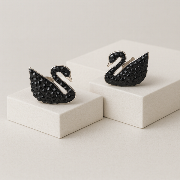Silver Black Swan Stud Earrings