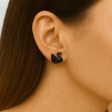 Silver Black Swan Stud Earrings