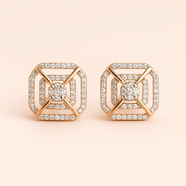 Dual-Tone Geometric  Silver Stud Earrings