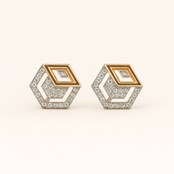 Geometric Dual-Tone Silver Stud Earrings