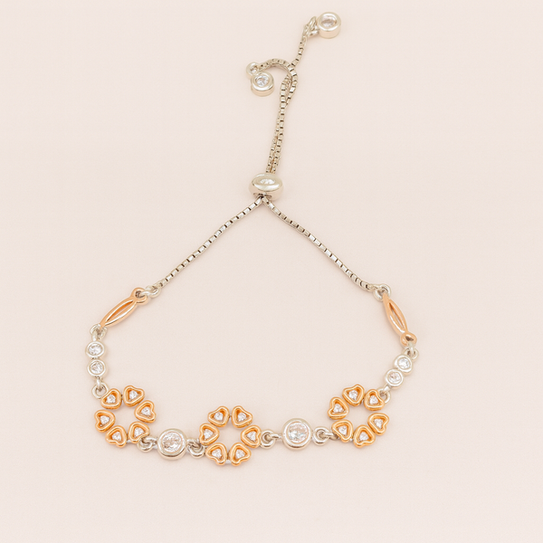 Silver Dual-Tone Heart Cluster Bracelet