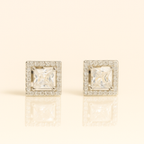 Silver Square Halo  Stud Earrings