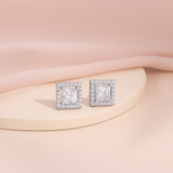 Silver Square Halo  Stud Earrings