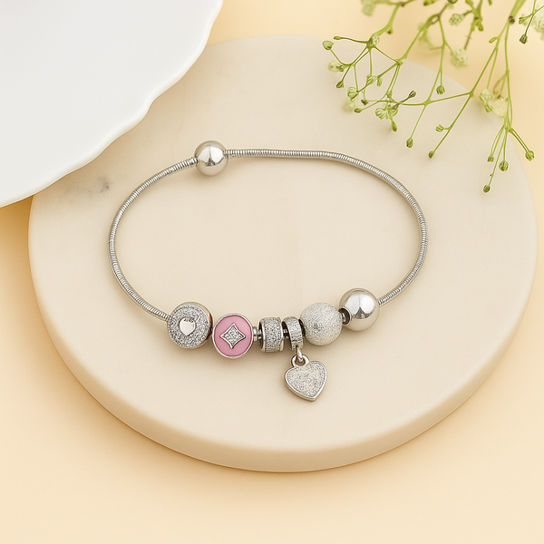 Charm Beads Heart pandora Silver Bracelet