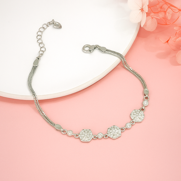 Hexagon  Charm  Silver Bracelet
