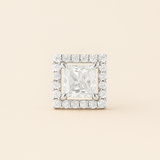 Silver Square Halo  Stud Earrings