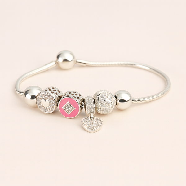 Charm Beads Heart pandora Silver Bracelet